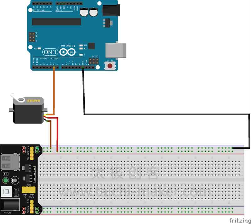 用Arduino控制MeArm的1个电机的电路连接