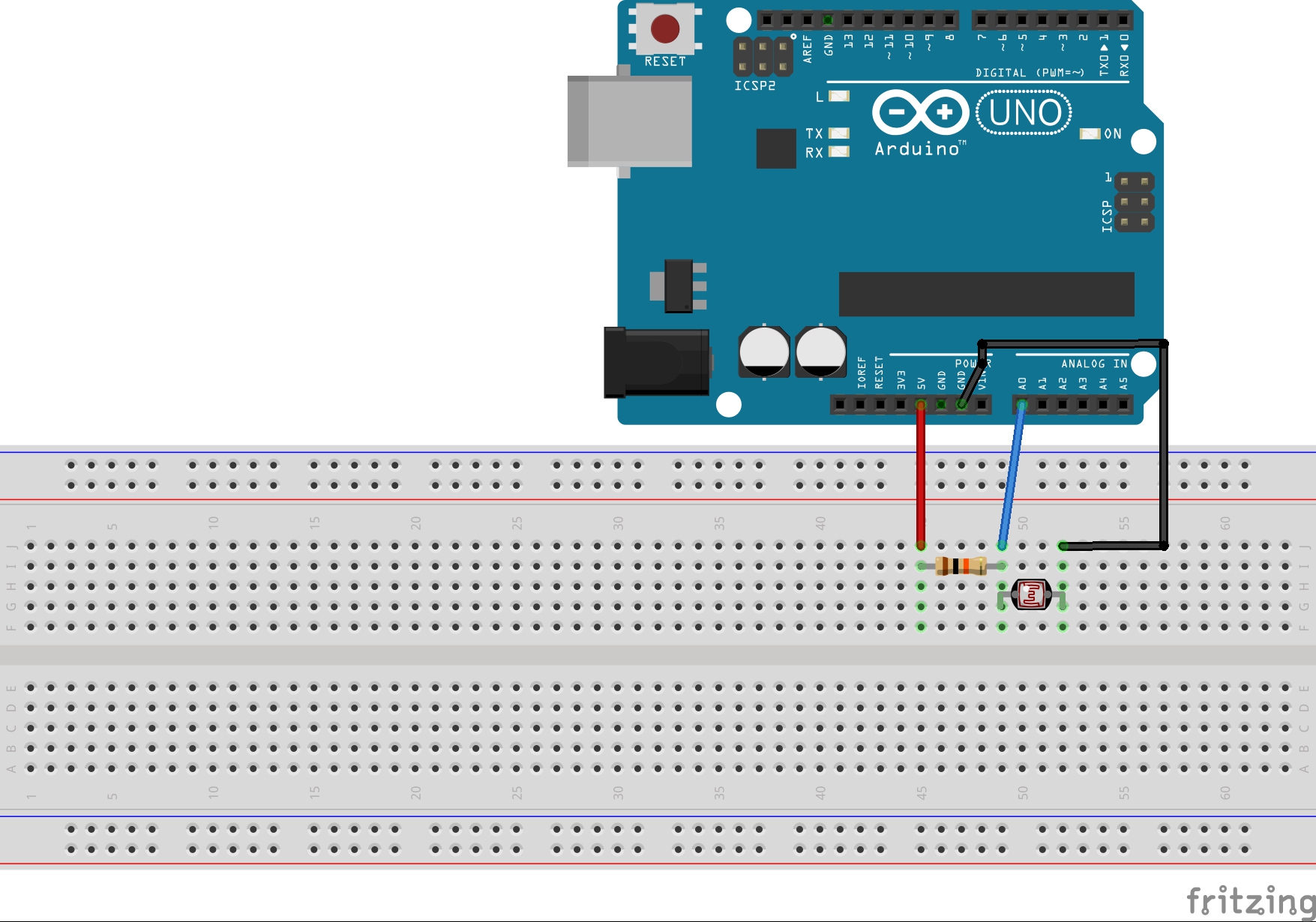 Arduino的光敏电阻应用电路连接图